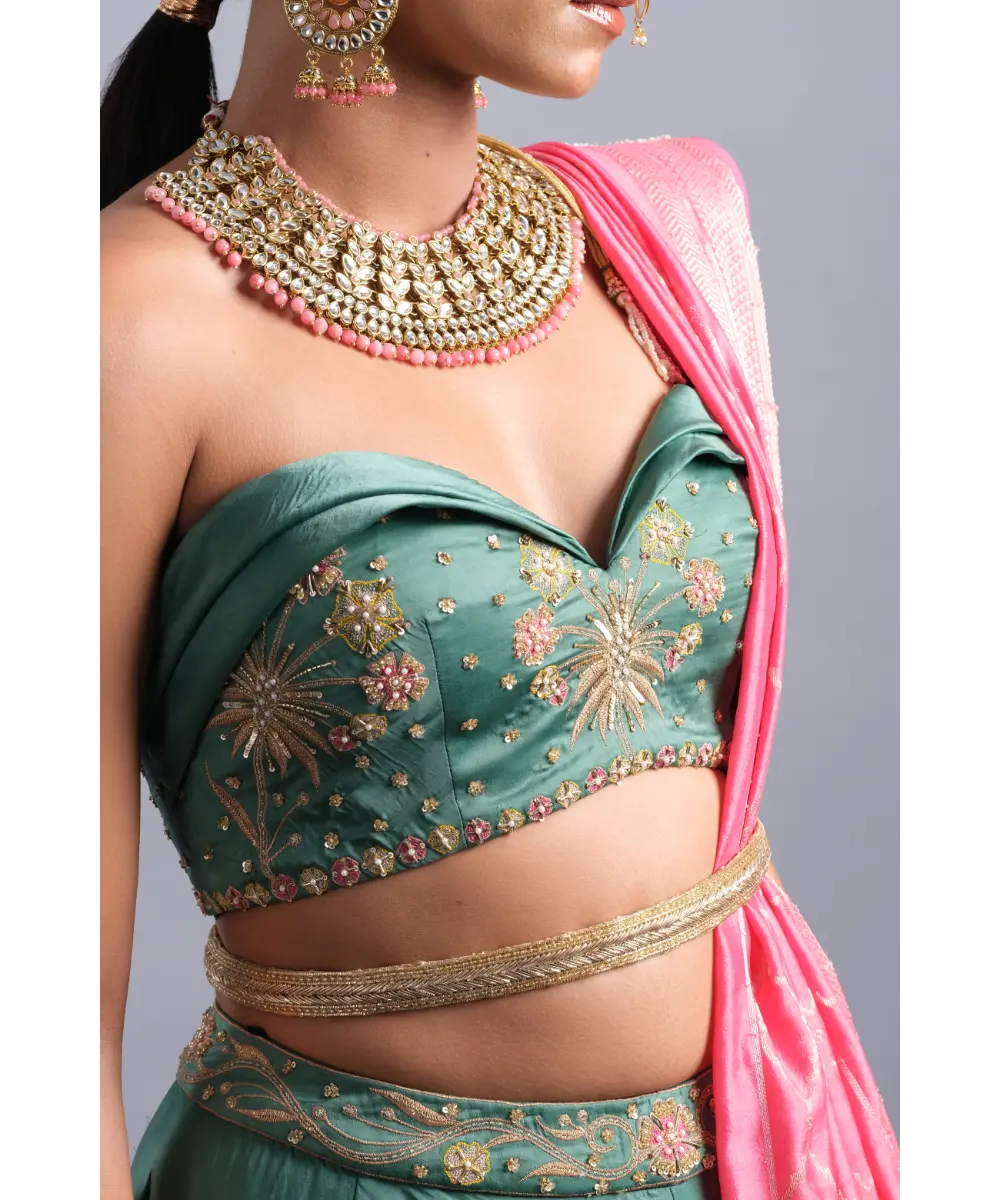 AASTHA SOOD - Castleton green Lehenga coupled with a Monochrome Bustier